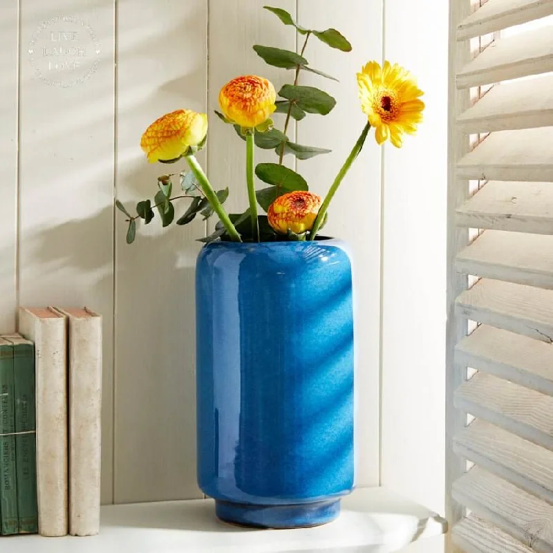 Large elegant vases for centerpieces -Ceramic Blue Glazed Willow Vase 25cm Last One!!