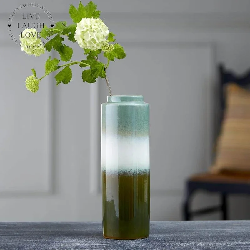 Handcrafted large ceramic vases for home decoration -Dip Glaze Green-Toned Ceramic Vase