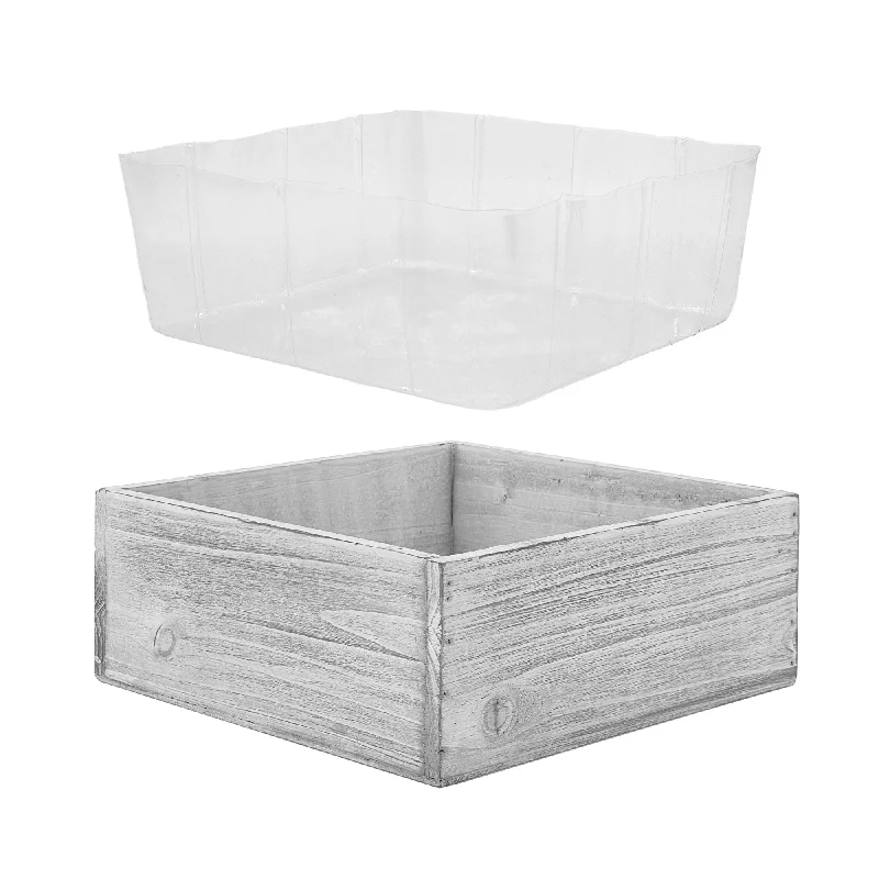 Simple handmade flower vases for dining room -6 PCS Natural White Wooden Square Plant Box with Plastic Liner O-10" H-4"