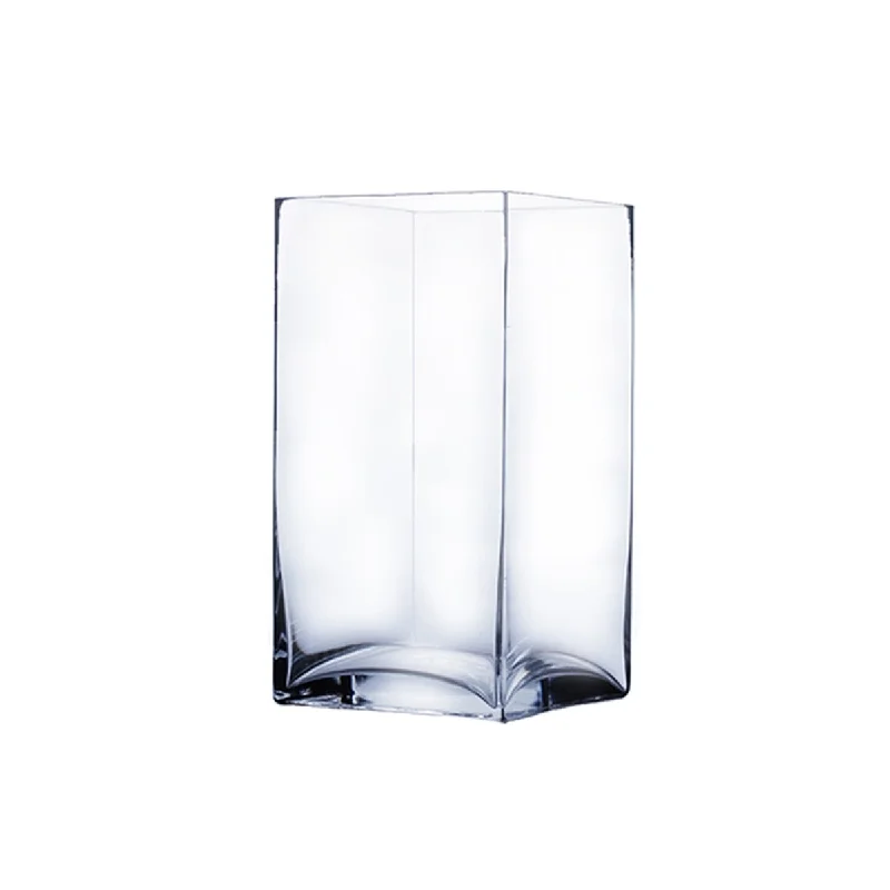 Decorative glass vases for modern home decoration -6" Wide Clear Square Block Glass Vase, Candle Holder, 1 Piece