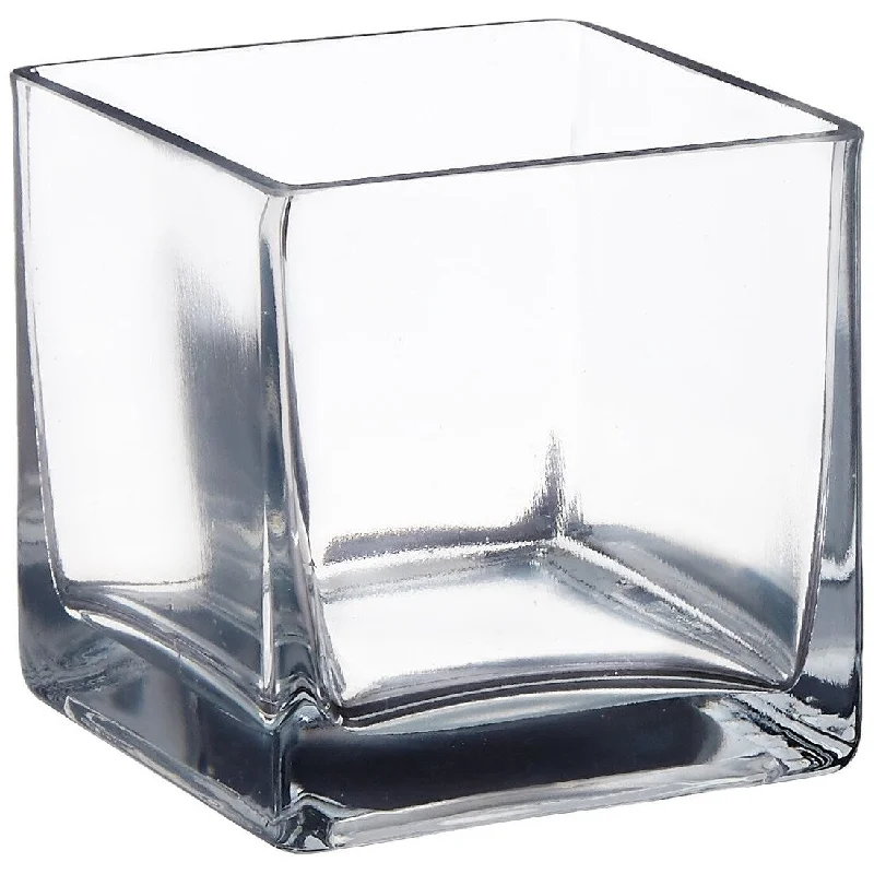 Unique handmade vases for centerpieces -Afloral Clear Cube Glass Vase 4" x 4"