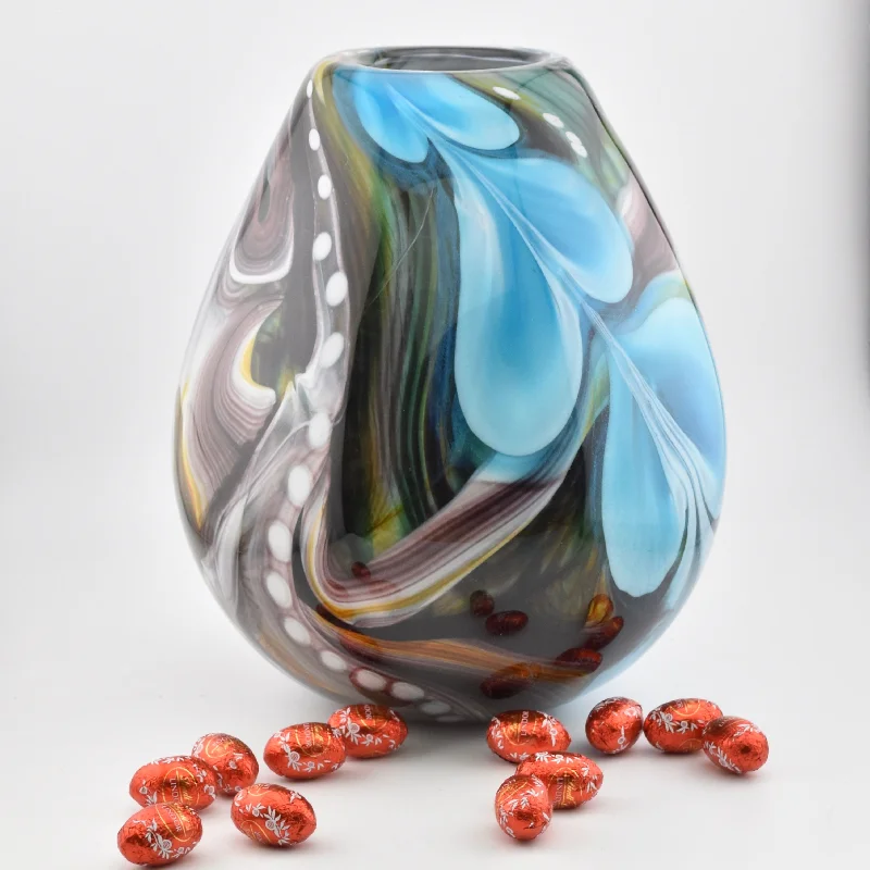 Decorative crystal vases for modern floral arrangements -Amber, Black, Turquoise and White Egg Shaped "Journey"  Vase