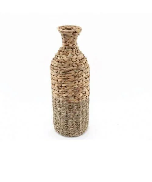 Affordable handmade vases for centerpieces -Bamboo & Seagrass Bottle Shape Vase