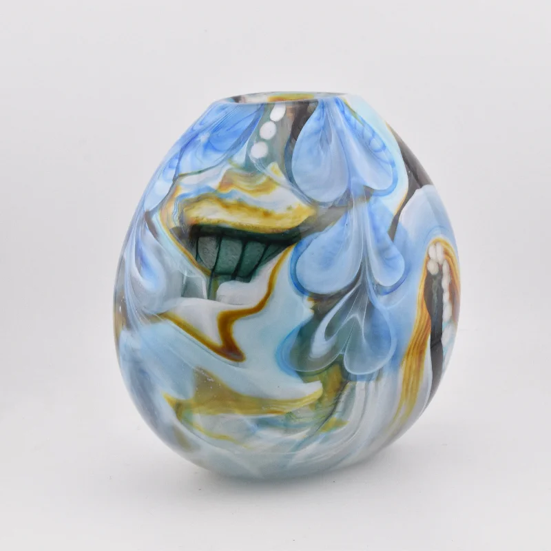 Luxury flower vases for home and office decoration -Blue, Amber, Teal and White Oval "Journey"  Vase