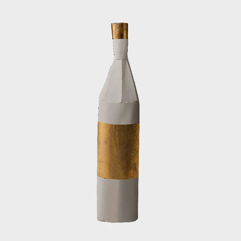 Tall vases for floral displays at weddings -Bottle Gold Tall - Paper clay ceramic vase