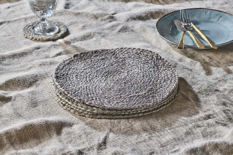 Simple glass flower vases for dining table -Braided Hemp Tablemats - Soft Grey - Set Of 4