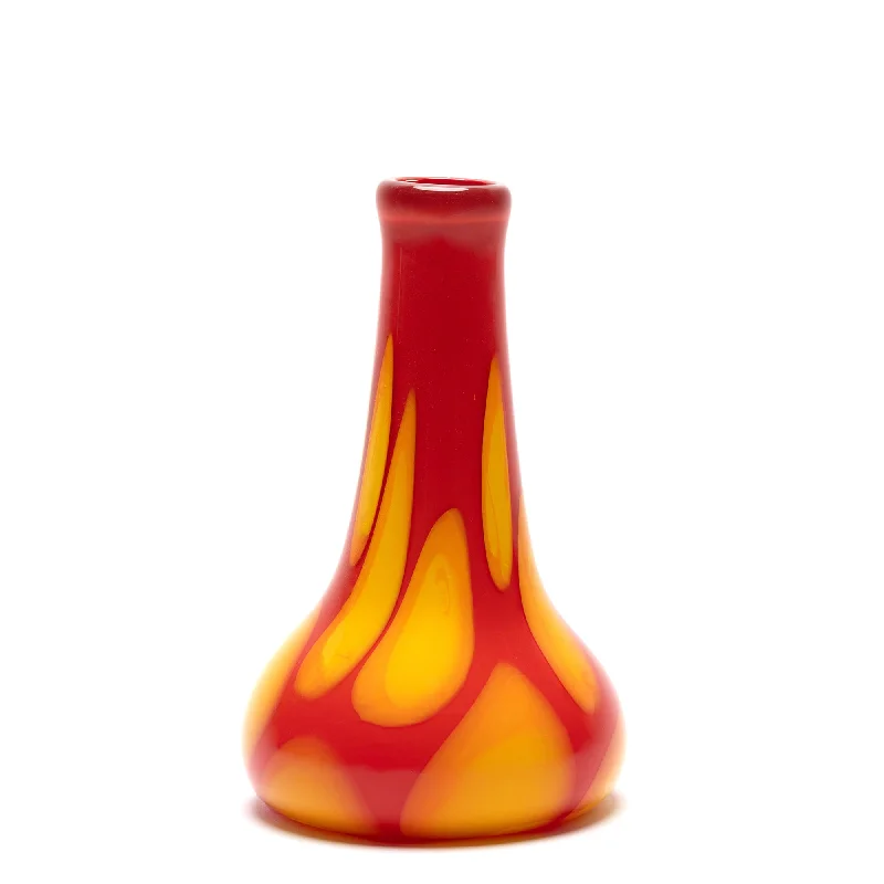 Elegant glass flower vases for weddings -Brick Red Drop Neck Vase with Yellow and Orange Spots