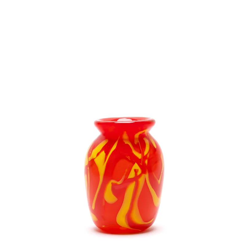 Tall flower vases for table centerpieces -Bright Red Vase with Yellow Swirls