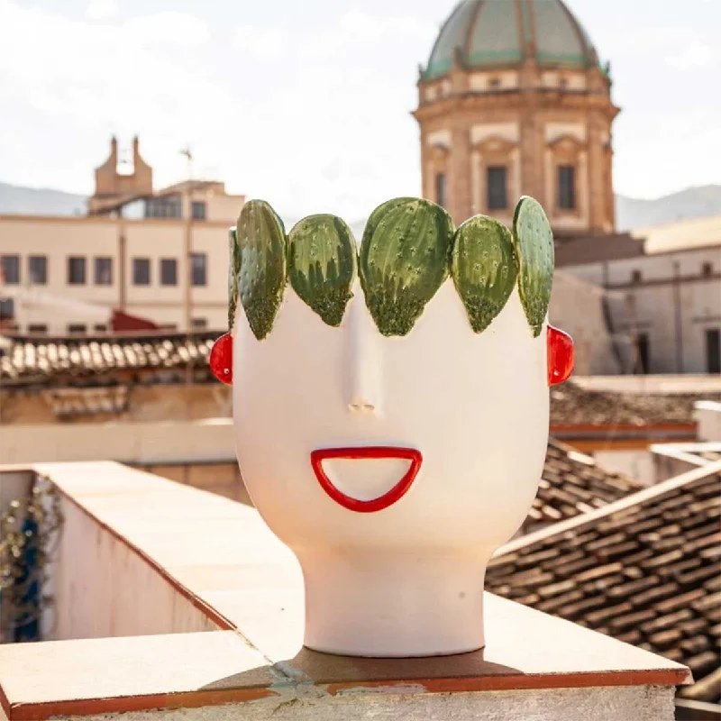 Simple crystal vases for living room decor -Carmelina Prickly Pears Seller - Handmade ceramic head vase with decorations