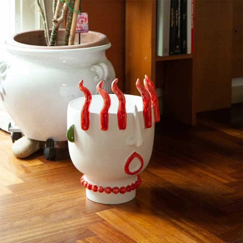 Large vases for contemporary home decor -Ifigenia - Large handmade ceramic vase with chillies reliefs