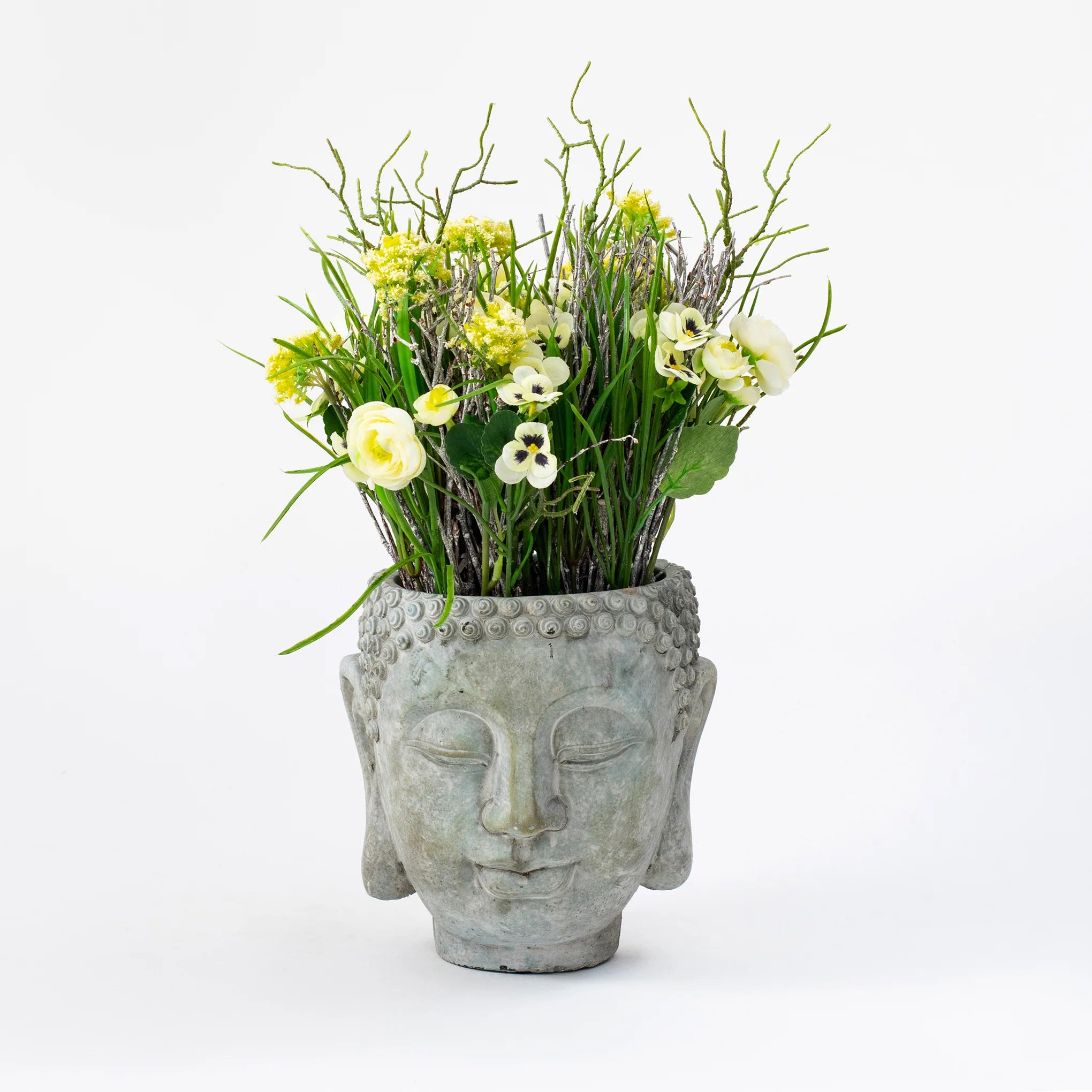 Unique modern vases for elegant home decor -Concrete Buddha Head Planters – Zen-Inspired Garden and Home Decor