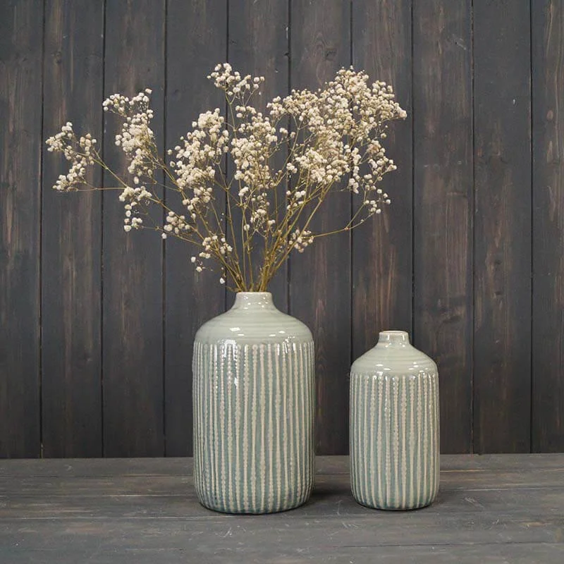 Elegant crystal flower vases for table centerpieces -Elegant Ceramic Vase with Relief Design and Crackled Glaze - Vintage Home Décor