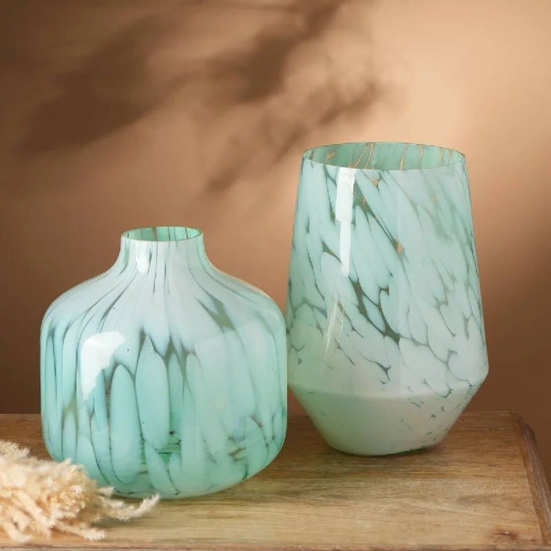 Hand-painted glass vases for home decoration -Expobazaar Green Splutter Hurricane Glass Vase