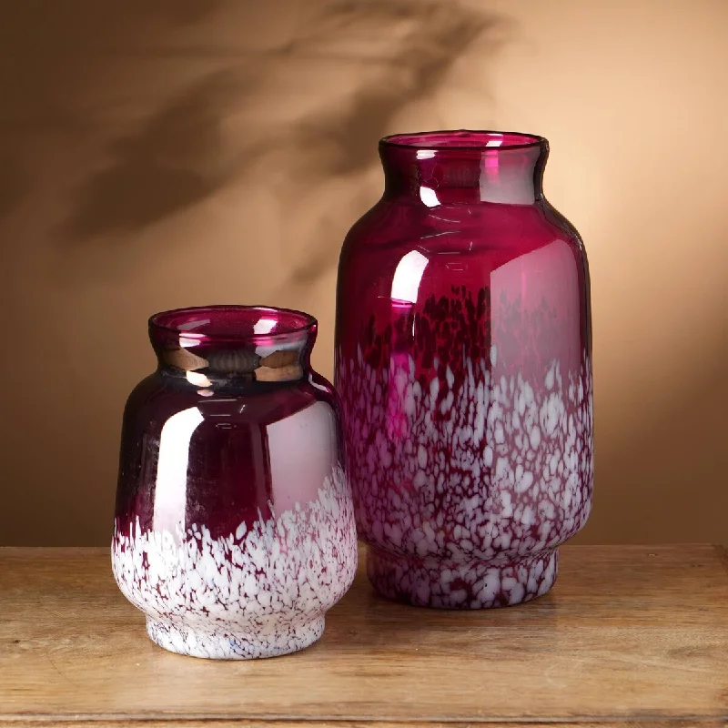 Large modern flower vases for living room -Expobazaar Ruby Lustre With Splutter Glass Vase- 12"