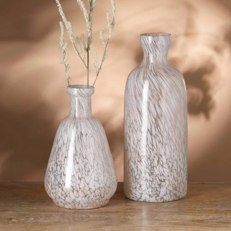 Designer flower vases for modern weddings -Expobazaar White Splutter Glass Vase - Large