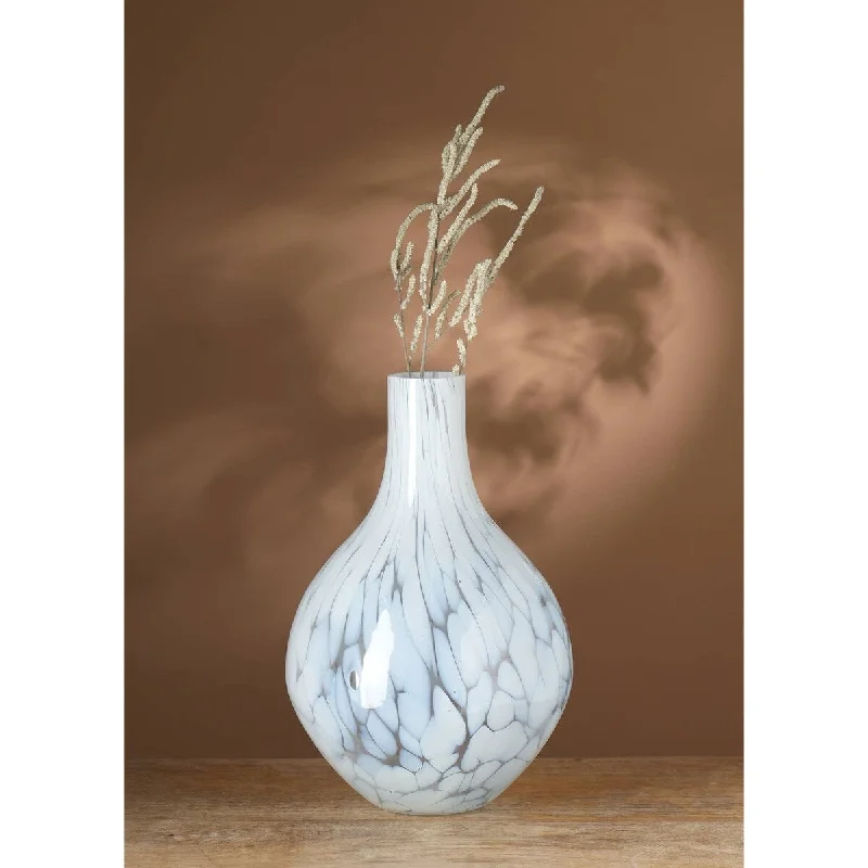 Handcrafted large ceramic vases for home decoration -Expobazaar White Splutter Round Glass Vase - 13"