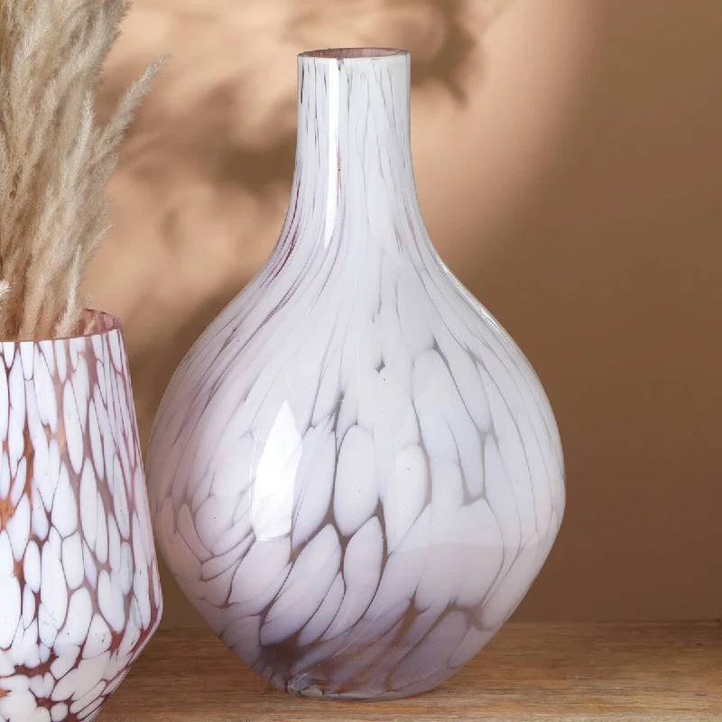 Unique handmade vases for centerpieces -Expobazaar White Splutter Round Glass Vase