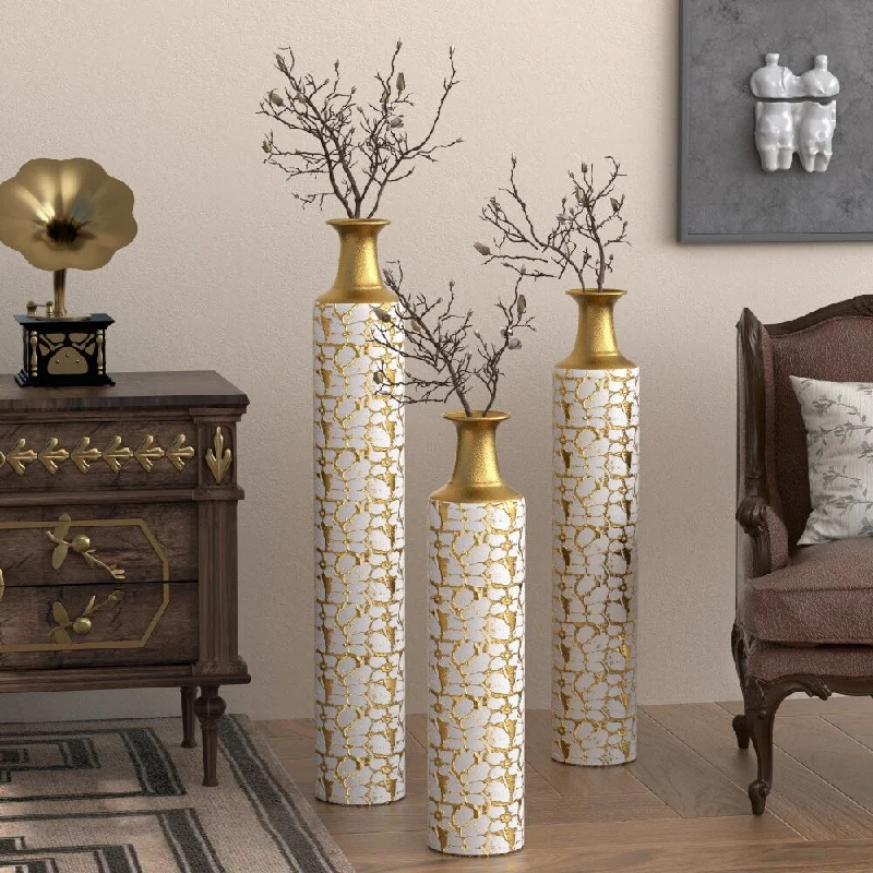 Affordable modern flower vases for home use -Gold Floor Decorative Vases Set of 3 32/28/24 in