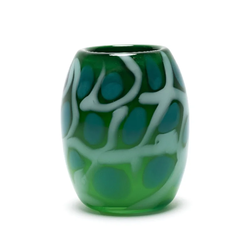 Elegant crystal vases for home floral displays -Green Vase with White Strokes and Dark Teal Spots