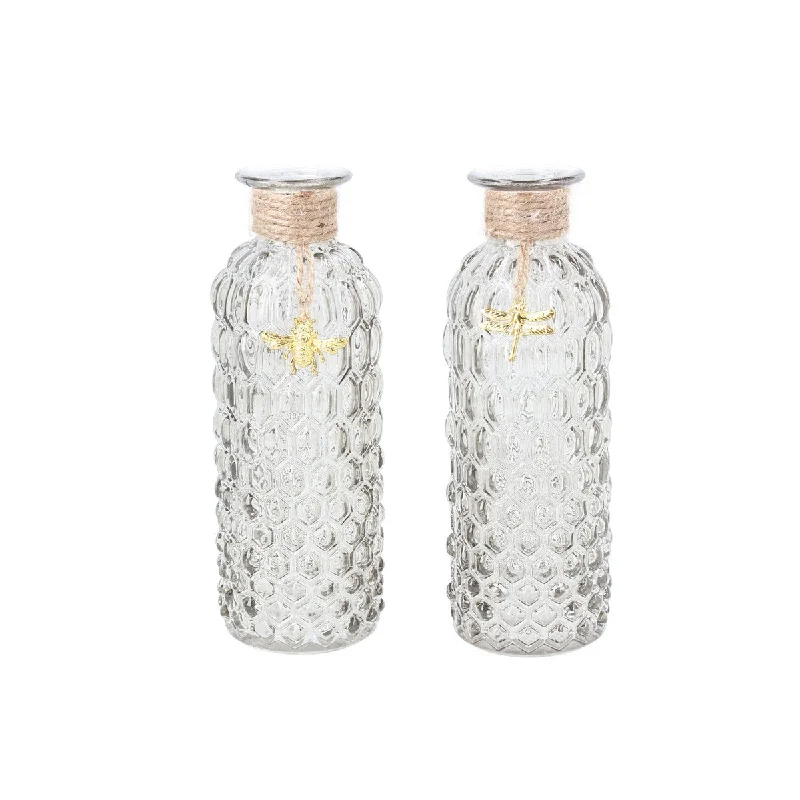 Luxury glass flower vases for dining room -Grey Glass Bottle with Gold Insect Trinket