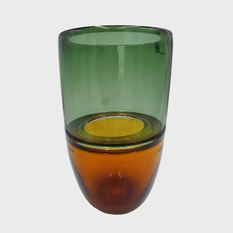 Large handmade vases for wedding arrangements -Incalmo - Mouth-blown glass vase, green/amber color