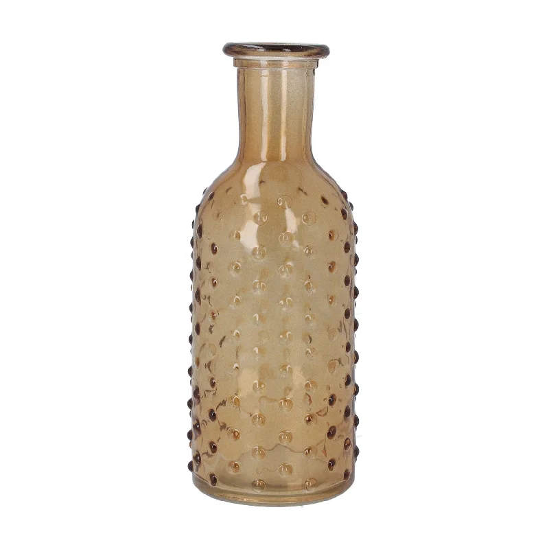 Unique handcrafted flower vases for wedding decor -Dimple Glass Bottle Vase - Light Amber