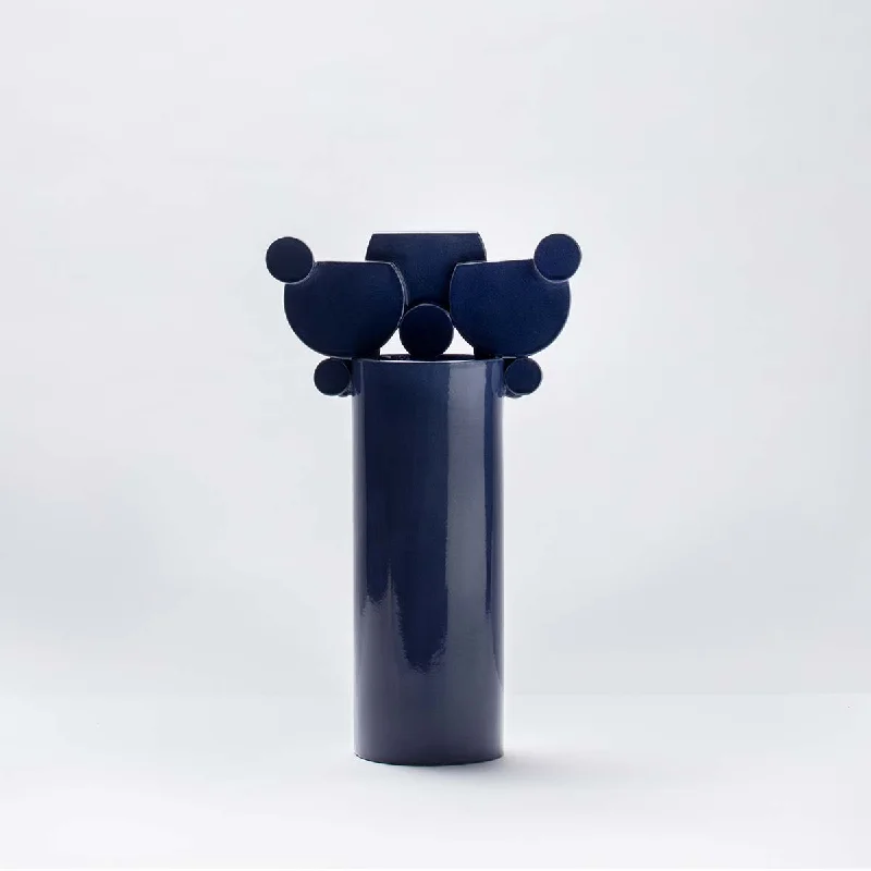 Modern designer flower vases for contemporary homes -Milano - Dark blue glazed bubble family ceramic vase