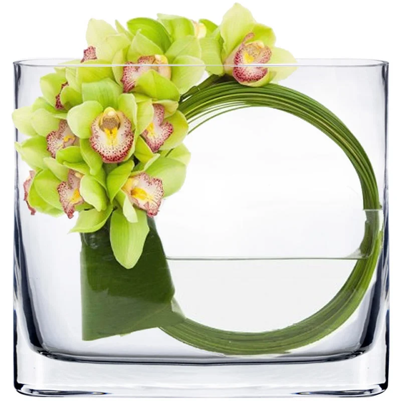 Designer vases for living room floral arrangements -4 PCS Clear Glass Thin Oval Round Rectangle Vase O-7"X1.75" H-6" (Available in 16 & 64 PCS)