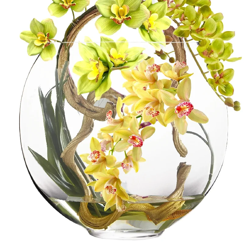 Simple modern flower vases for floral designs -Pack of 2 PCS Clear Glass Moon Shaped Oval Flat Display Bowl Vase H-13" W-15.5"