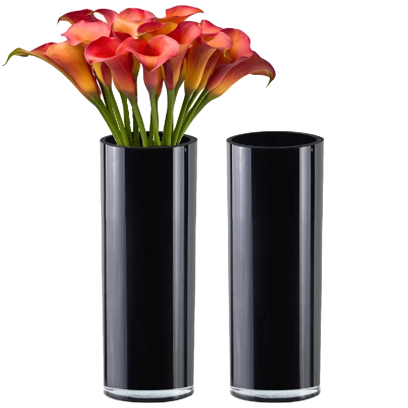 Designer crystal vases for dining table decor -Pack of 4 PCS Black Glass Cylinder Vase D-6" H-16"