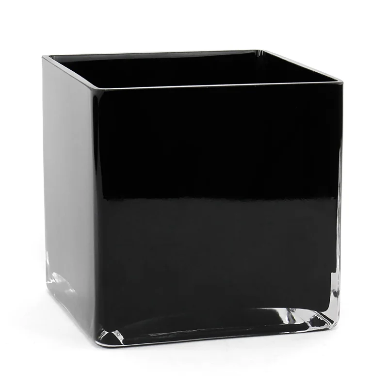 Large decorative ceramic vases for floral displays -Pack of 8 PCS Black Glass Cube Vase Sides-6"