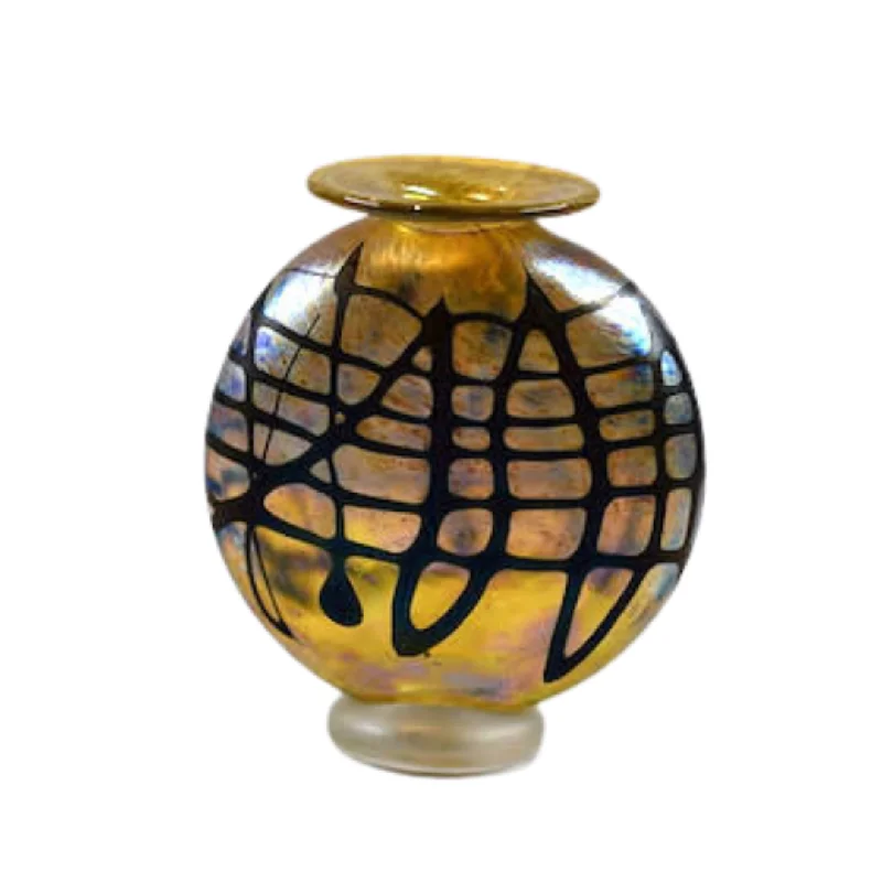 Designer crystal flower vases for elegant events -Petite Amber and Black Art Glass Bud Vase