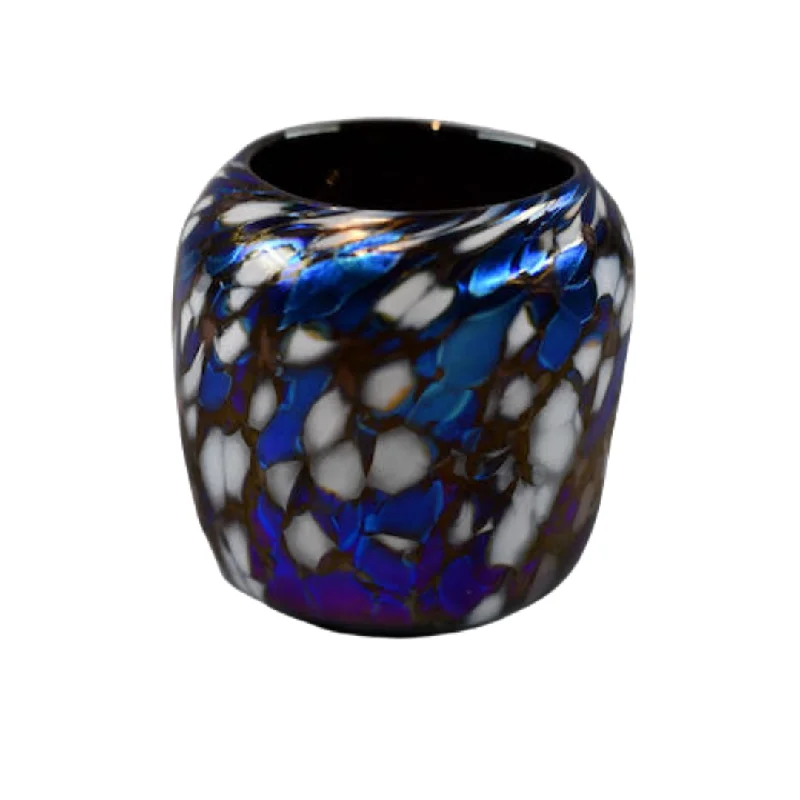 Modern vases for dining table flower displays -Petite Blue, Black and White Art Glass Vessel