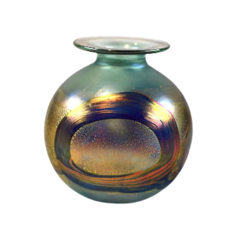 Designer decorative flower vases for office -Petite Iridescent Art Glass Orb Vase