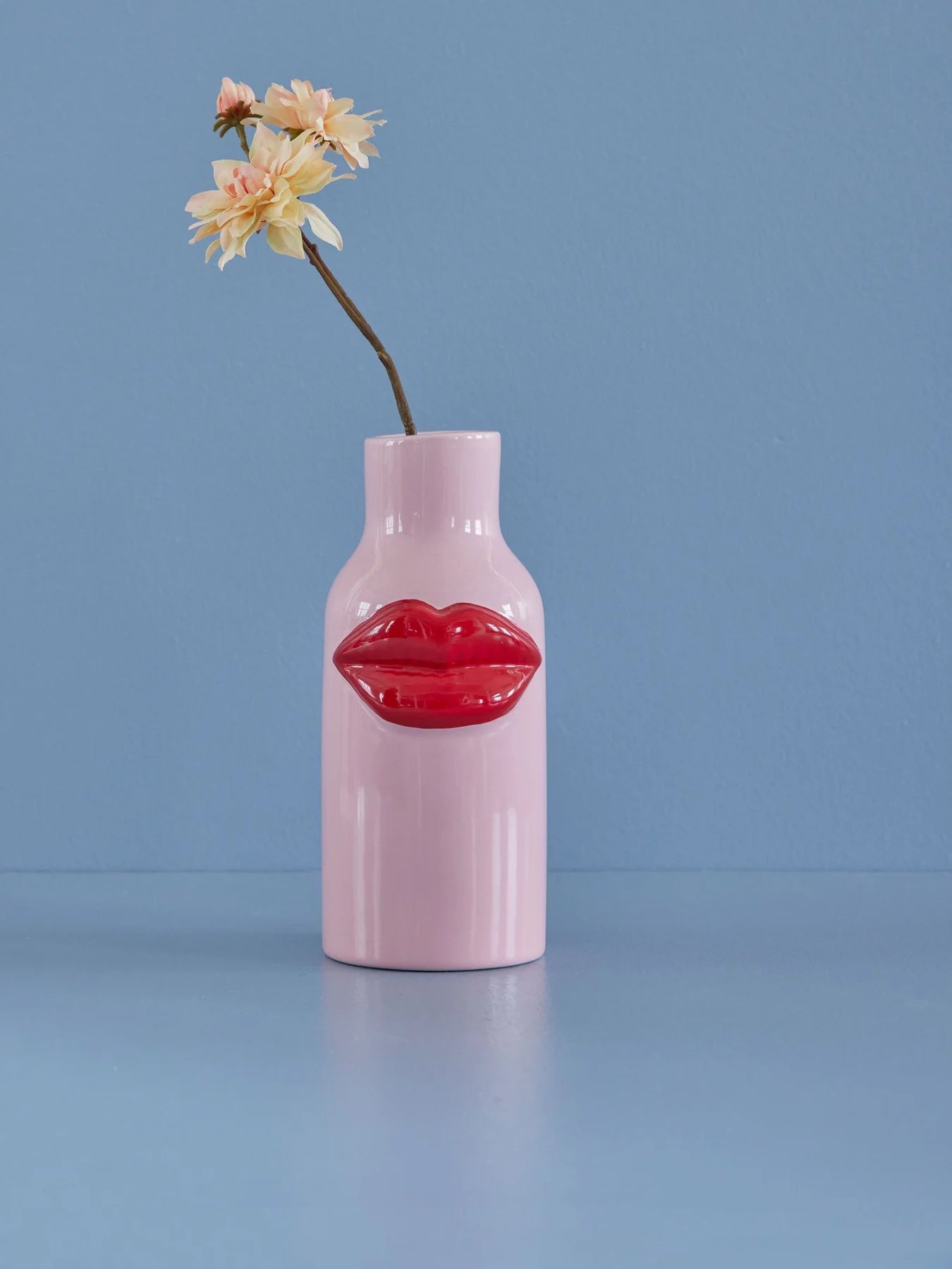 Designer ceramic vases for modern office decor -Pink Ceramic Lips Vase - Large