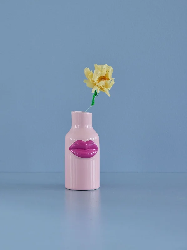 Modern glass flower vases for indoor plants -Pink Ceramic Lips Vase - Small