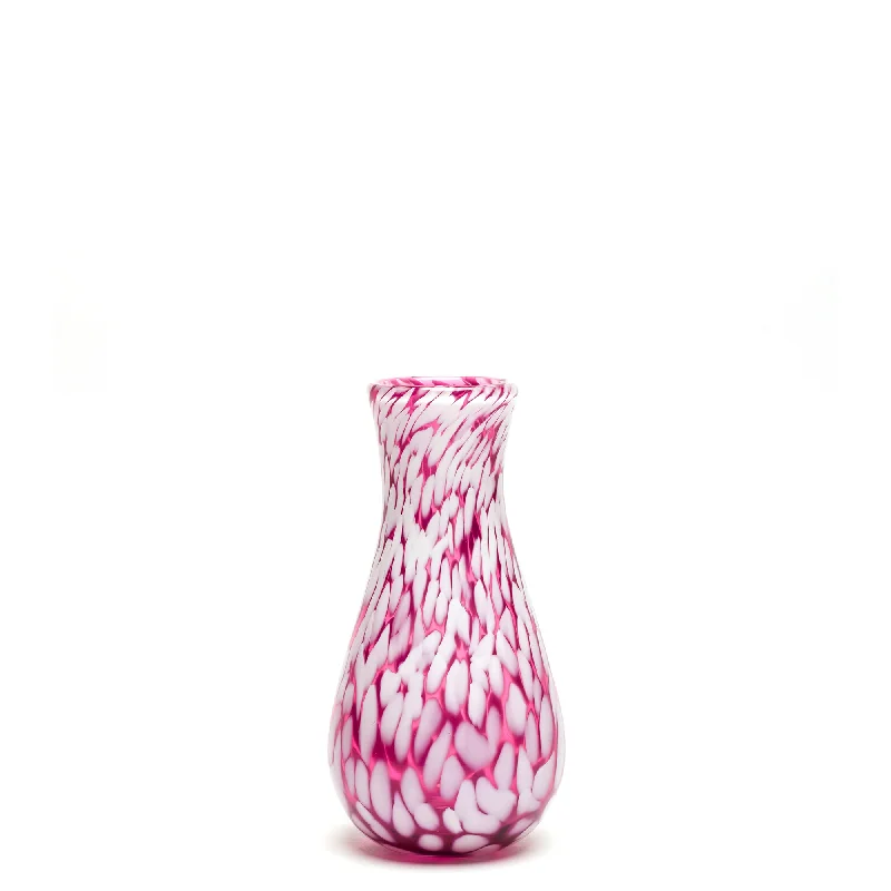 Unique handmade crystal flower vases -Raspberry/White Spotted Bud Vase