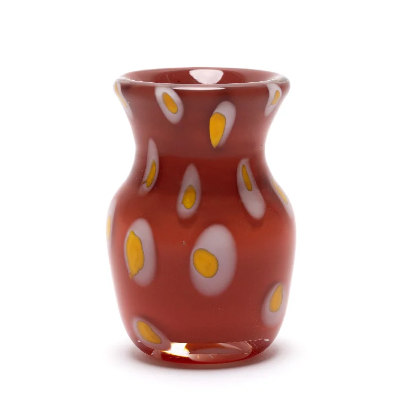 Simple designer flower vases for modern decor -Red Vase with White and Yellow Spots