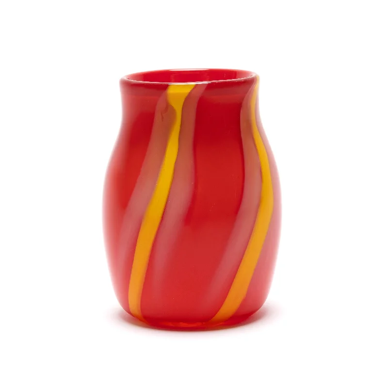 Luxury ceramic vases for wedding floral decor -Red Vase with Yellow and Pink Stripes