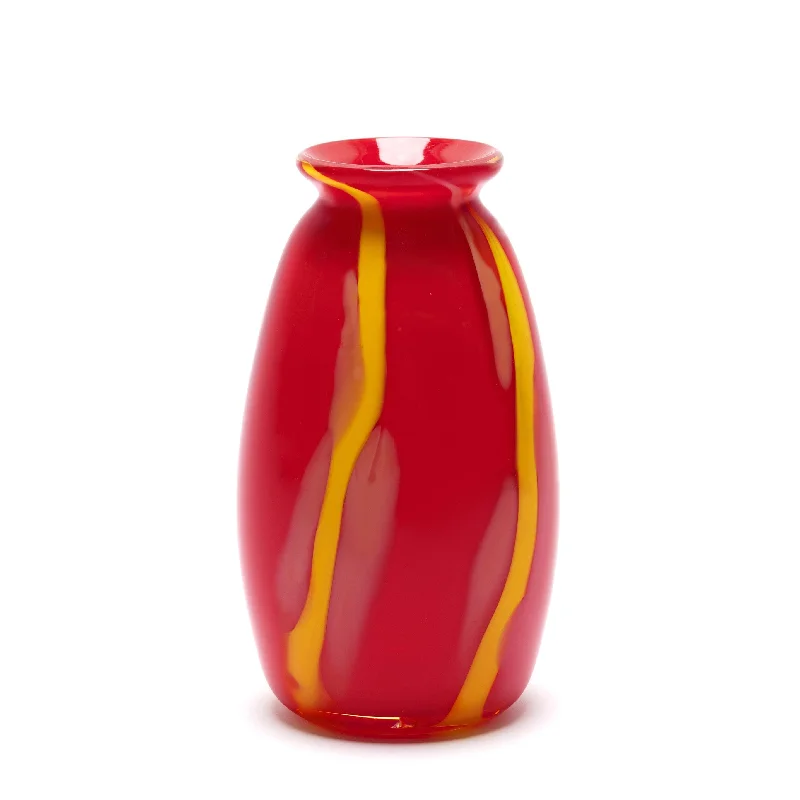 Decorative vases for living room centerpiece -Red Vase with Yellow and Pink stripes