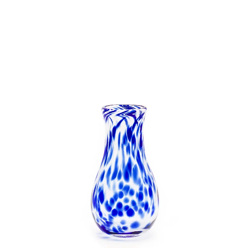 Handmade crystal vases for floral decorations -Royal Blue/Transparent Spotted Bud Vase