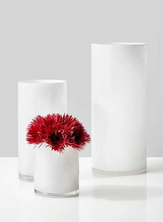 Elegant handmade flower vases for centerpieces -Modern White Glass Vase, In 3 Sizes