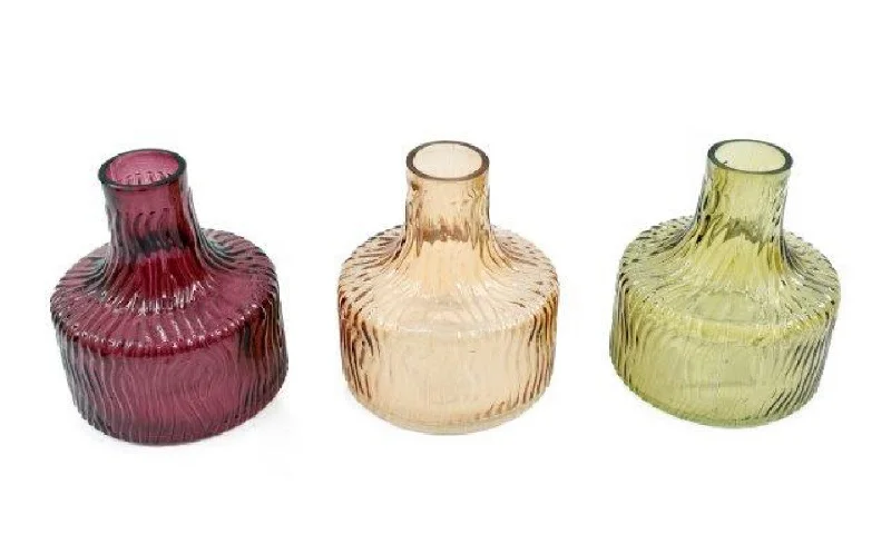 Beautiful glass vases for modern home decor -Set of 3 Ribbed Glass Vases - Multicolor Decorative Vase Set