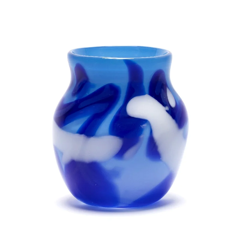 Luxury ceramic flower vases for wedding decor -Sky blue vase with white and royal blue strokes