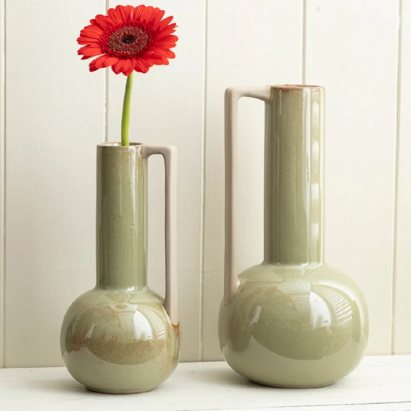 Handcrafted flower vases for elegant dining tables -Elegant Ceramic Jug Vases - Sage Green