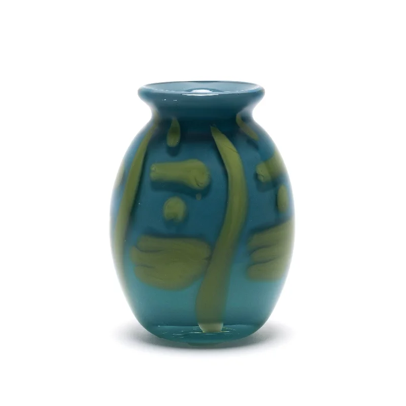 Simple handmade flower vases for living room -Teal Vase with Pistachio Strokes