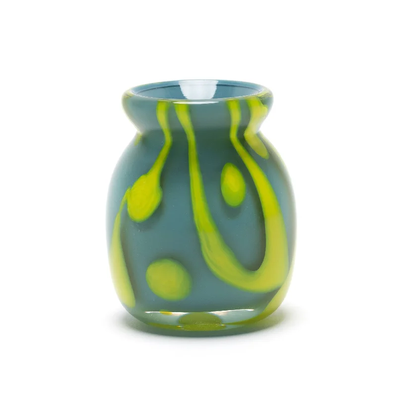 Elegant ceramic flower vases for living room -Teal Vase with Yellow Strokes and Dots