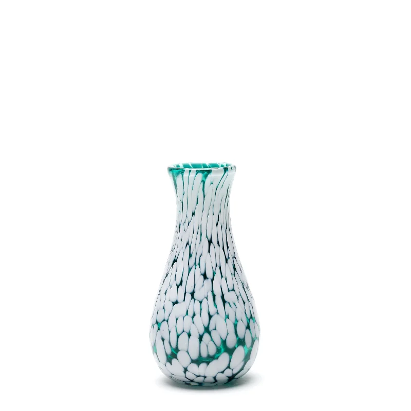 Unique flower vases for wedding centerpieces -Teal/White Spotted Bud Vase