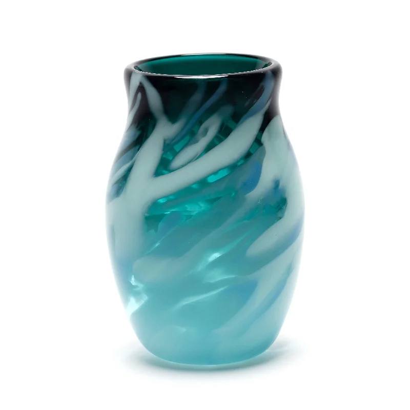 Designer crystal flower vases for living room -Transparent Aqua Vase with White and Blue Strokes