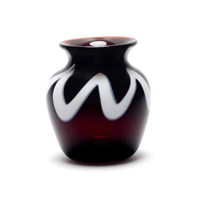 Luxury handcrafted ceramic vases for home use -Transparent Eggplant Vase with a White Zig Zag